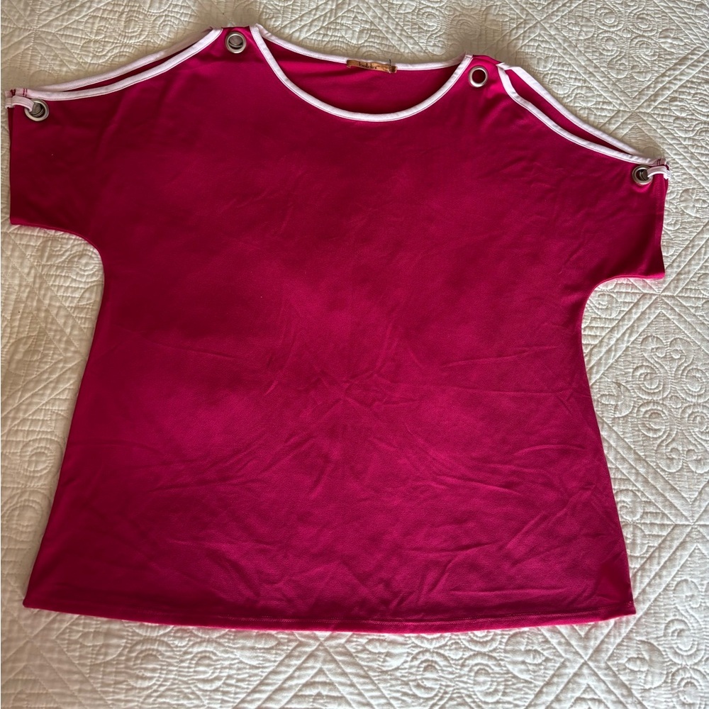 Belldini Fuchsia Top Silver Hardware with White Cut-out Sleeves, Trim - Size L